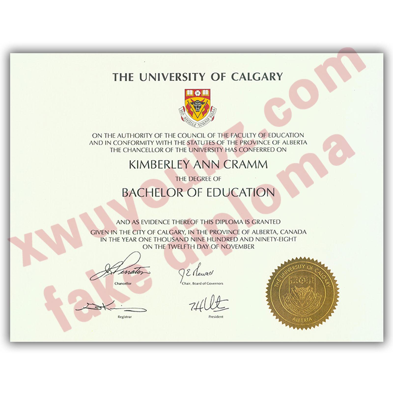 Sample of The University of Calgary Fake Diploma in Canada